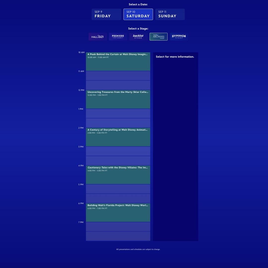 D23 Expo Walt Disney Archives Stage - Saturday schedule