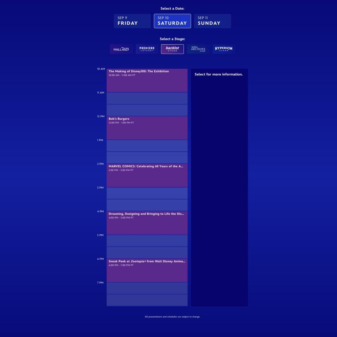 D23 Expo Backlot Stage - Saturday schedule