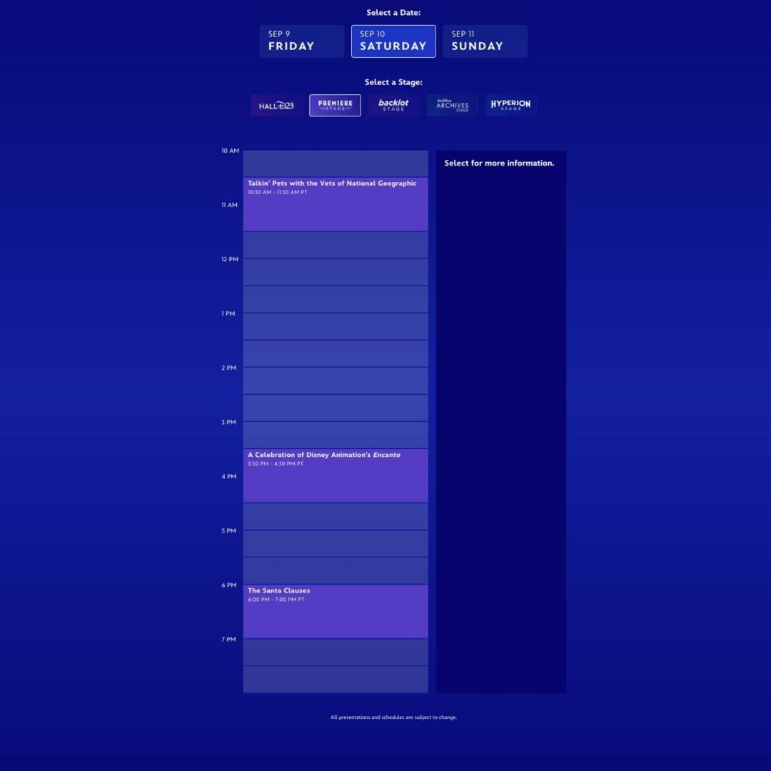 D23 Expo 2022 - Premiere Stage Saturday schedule