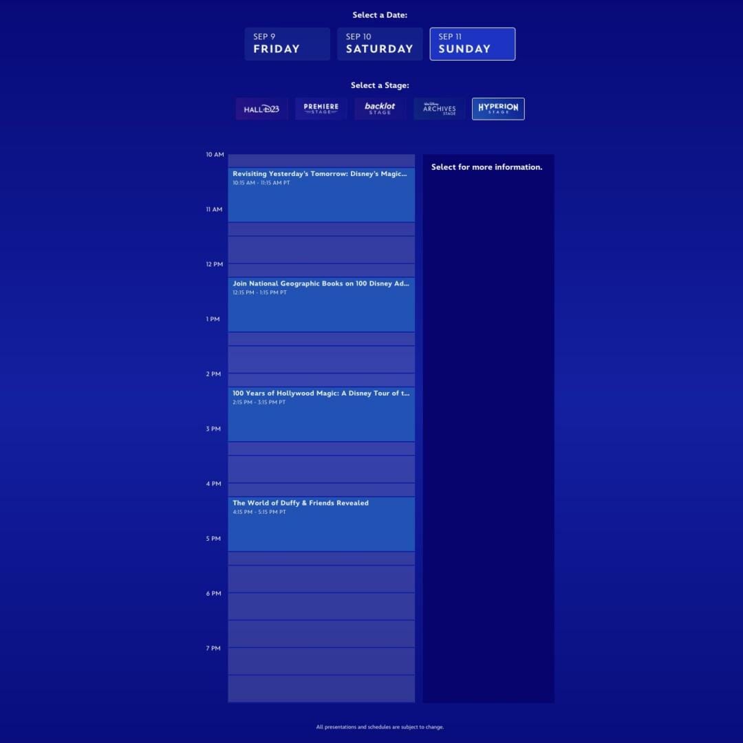 D23 Expo Hyperion Stage - Sunday schedule