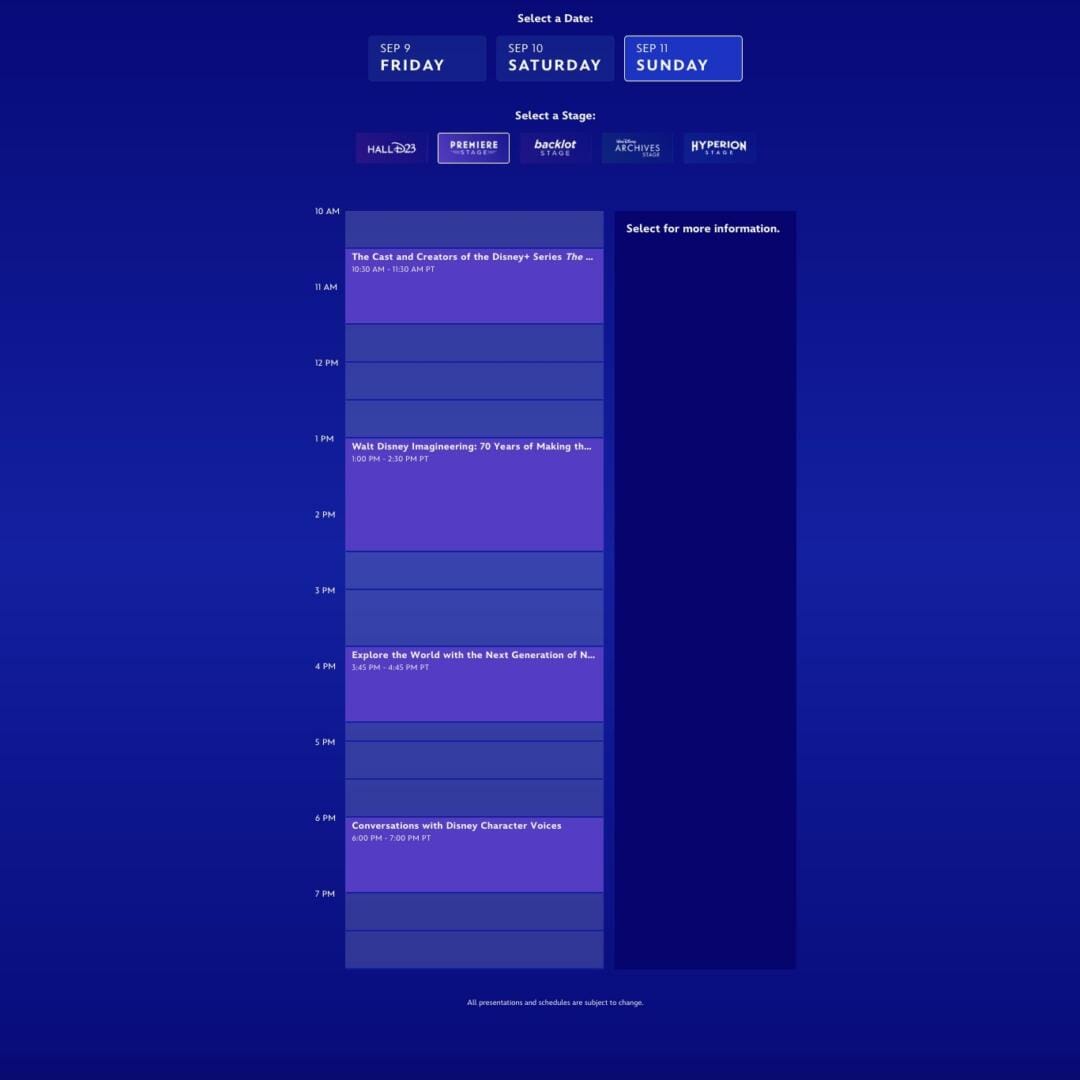 D23 Expo 2022 - Premiere Stage Sunday schedule