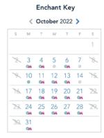 Disneyland Magic Key reservation access calendar october 2022 Enchant