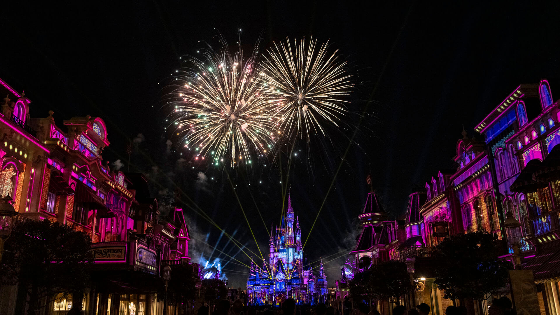 A view of Happily Ever After fireworks from Main Street
