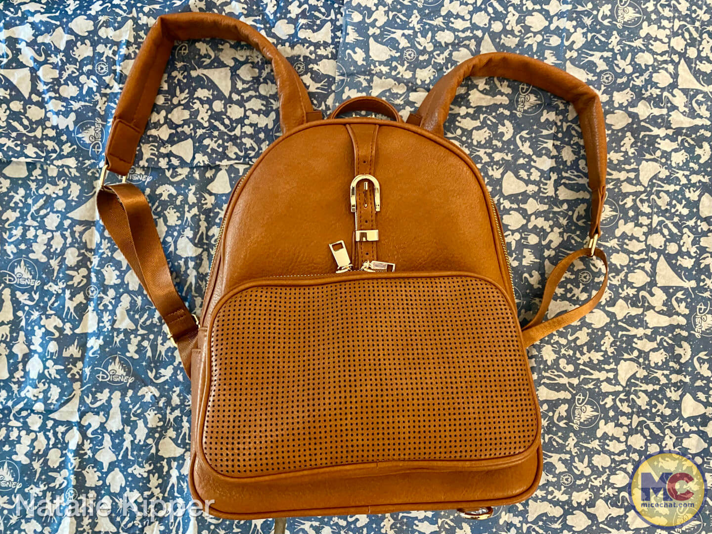 Here is a front view of Designer Park Company's Rope Drop Backpack in Camel.