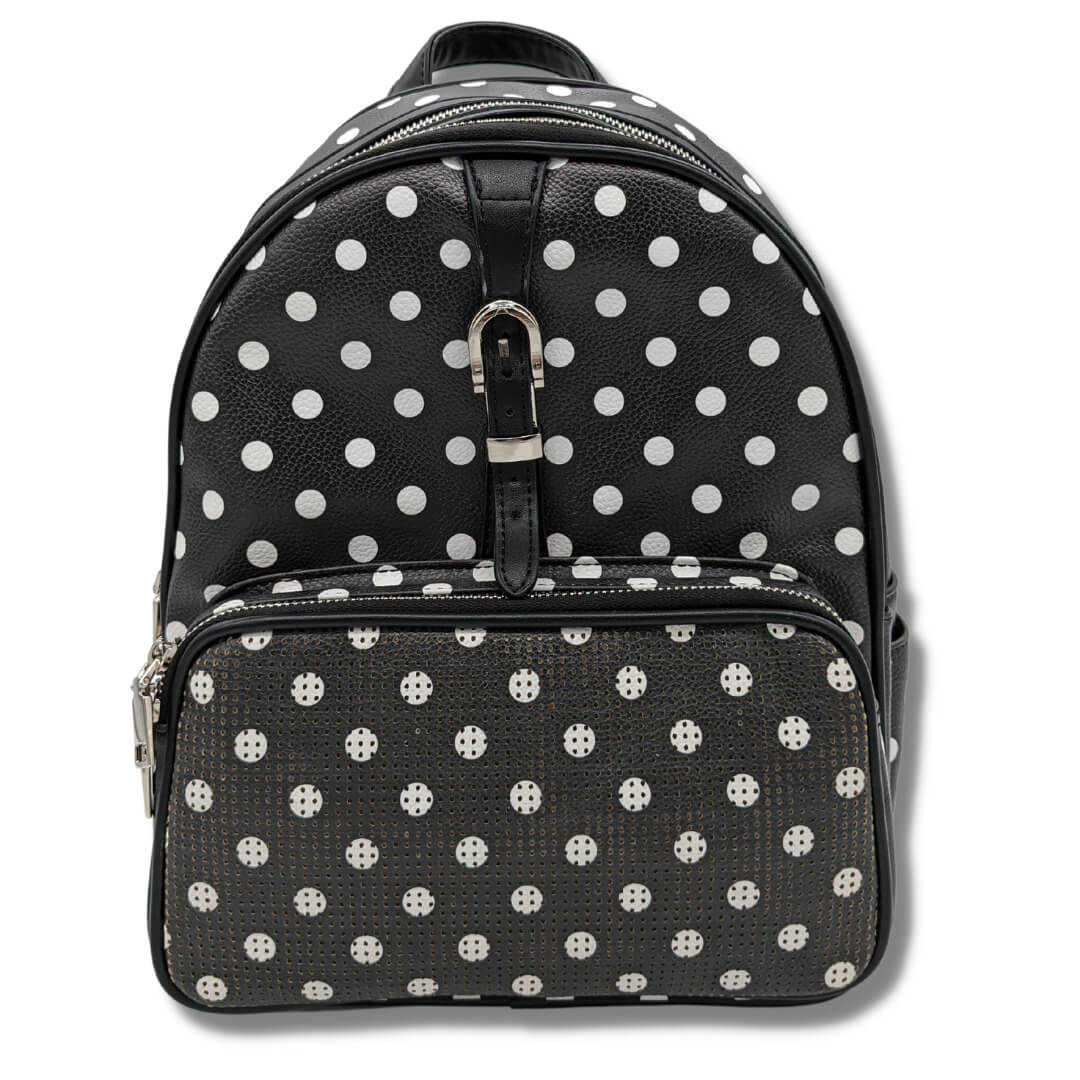 This is the "Black with White Polka Dots" Rope Drop Backpack