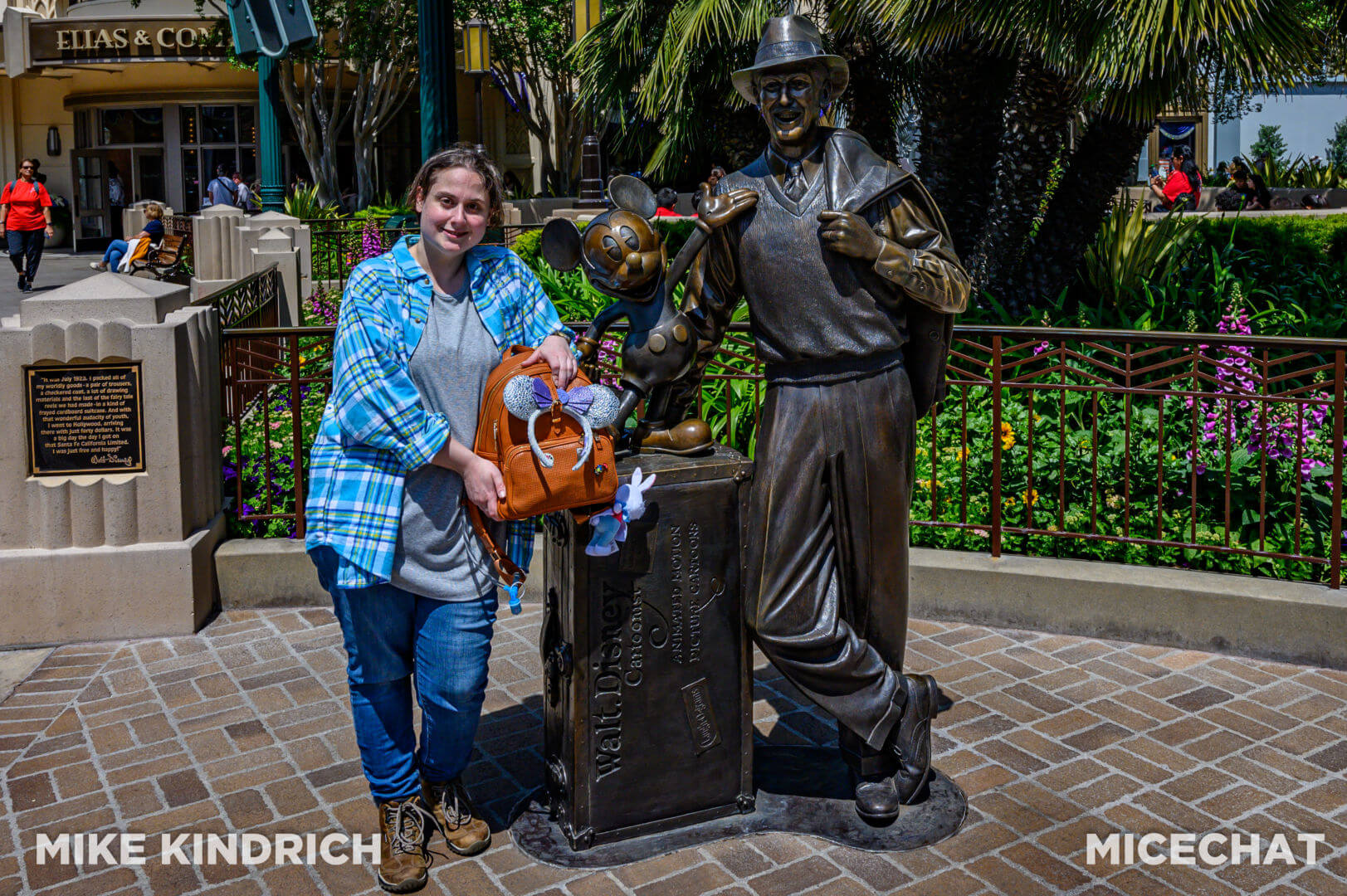 I took the Rope Drop Backpack to the Storytellers Statue on Disney California Adventure's Buena Vista Street.