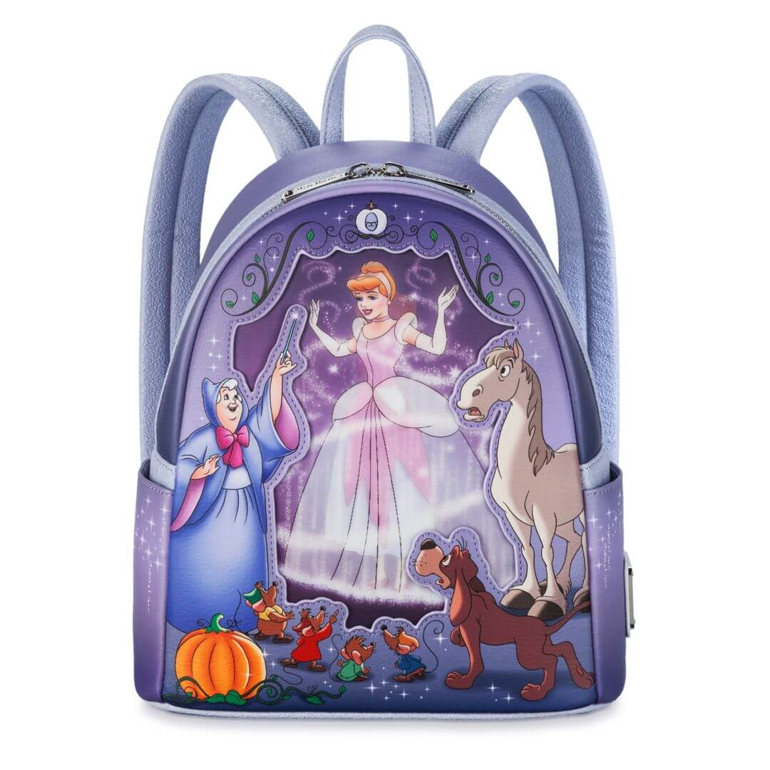 This is the front of the Cinderella Mini Backpack, created by Loungefly for the Disney100 Decades 50s Collection