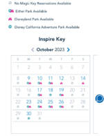 Disneyland Inspire Key October Availability