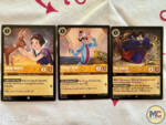 Ravensburger-Disney Lorcana-rise of the floodborn expansion-micechat-amber sapphire starter deck-snow white grand duke and the queen cards
