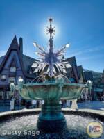 Hong Kong Disneyland World Of Frozen snowflake fountain sun