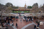 Disneyland Main entrance turnstiles from Monorail Main Street Station Floral Mickey DSC_3074-X5