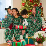 Disney Store-Disney Holiday 2024 merchandise-Mickey and Minnie Mouse Family Holiday matching pajamas hooded coverall and womens sleep set