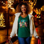 Disney Store-Disney Holiday Merchandise 2025-mickey mousef family christmas collection-Mickey and Minnie Mouse ”Happy Holidays” T-Shirt for Women