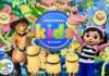 Universal Kids Resort: A Complete Guide to Texas’s Colorful New Park for Kids Universal Kids Resort characters including Puss in Boots, Gabby, and Minions over park aerial view