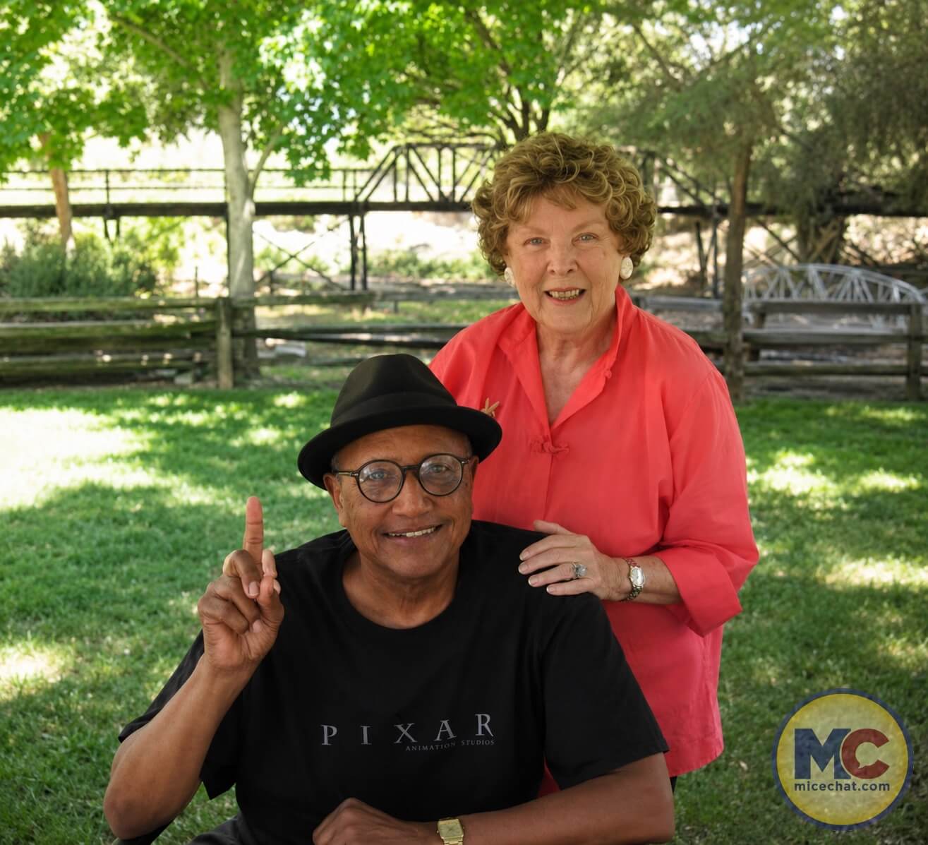 Animator Floyd Norman with Margaret Kerry, Disney's live-action reference model for Tinker Bell, at Griffith Park in 2013