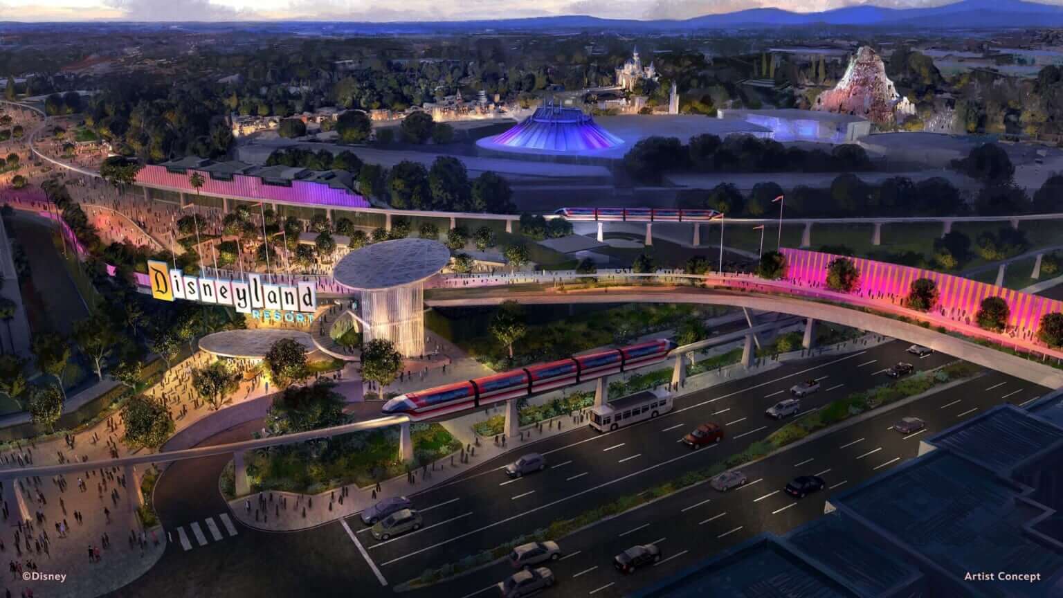 Disneyland transportation hub and Harbor gateway concept art