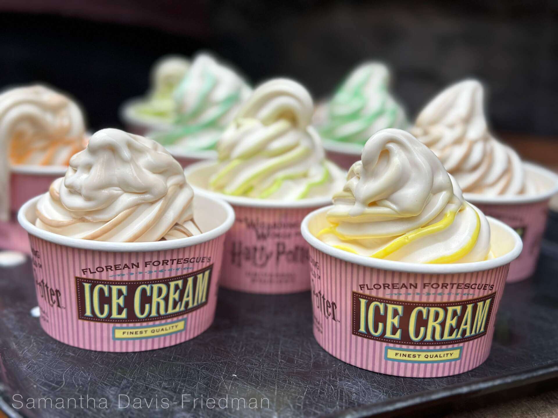 Soft serve Butterbeer ice cream at Florean Fortescue's in Hogsmeade at Universal Studios Hollywood