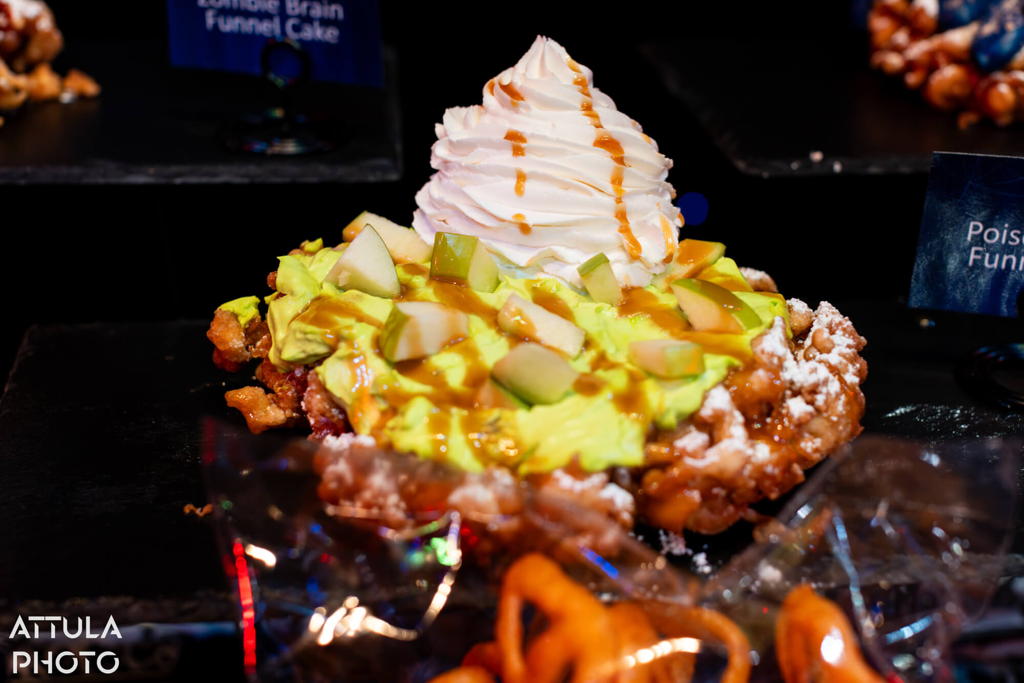 Poison apple funnel cake at Knott's Scary Farm 2026