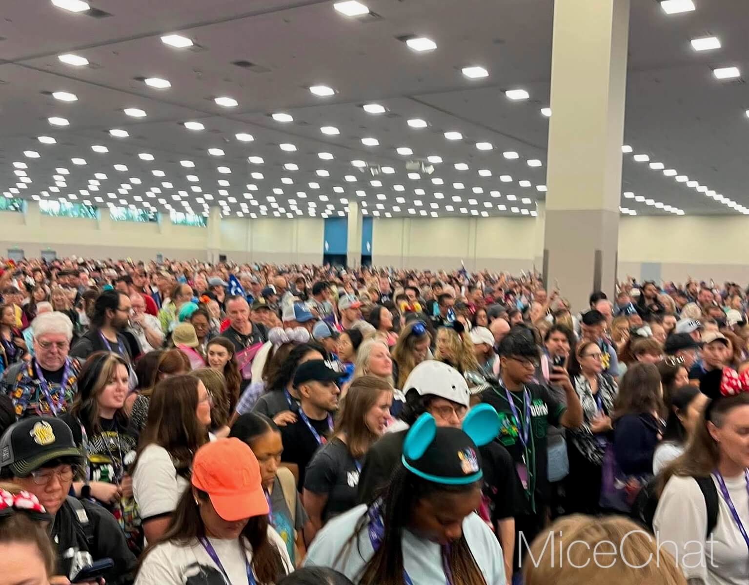 Crowds of Disney fans fill the show floor at D23 2026 in the Anaheim Convention Center