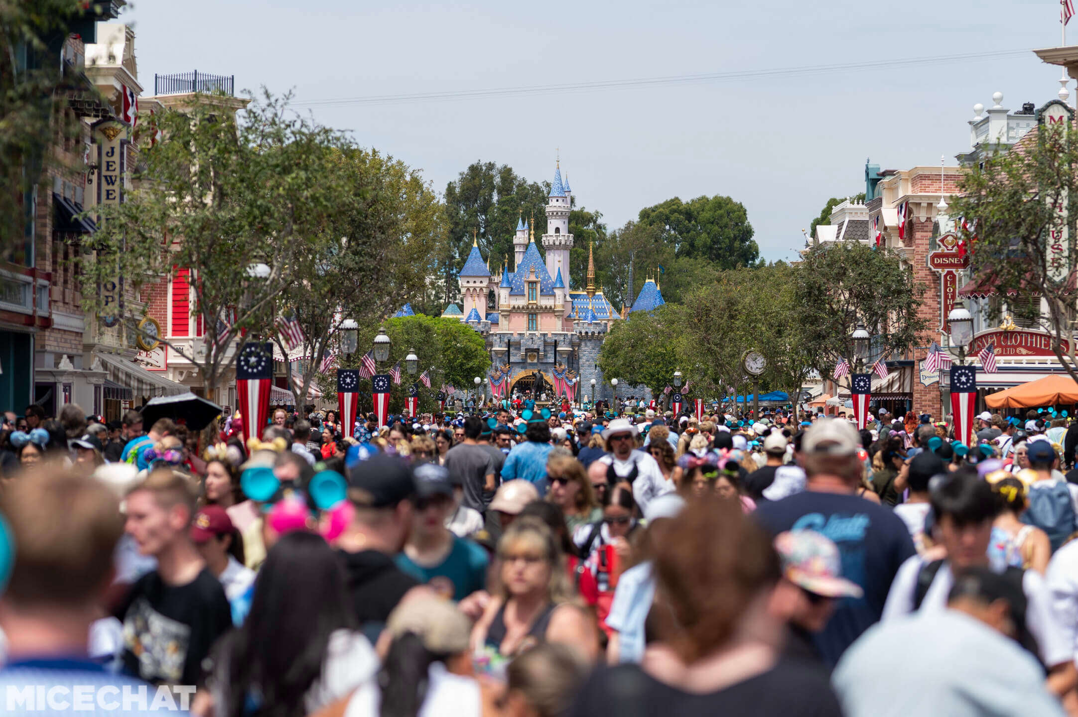 D23 Day crowds on Main Street U.S.A. at Disneyland Park