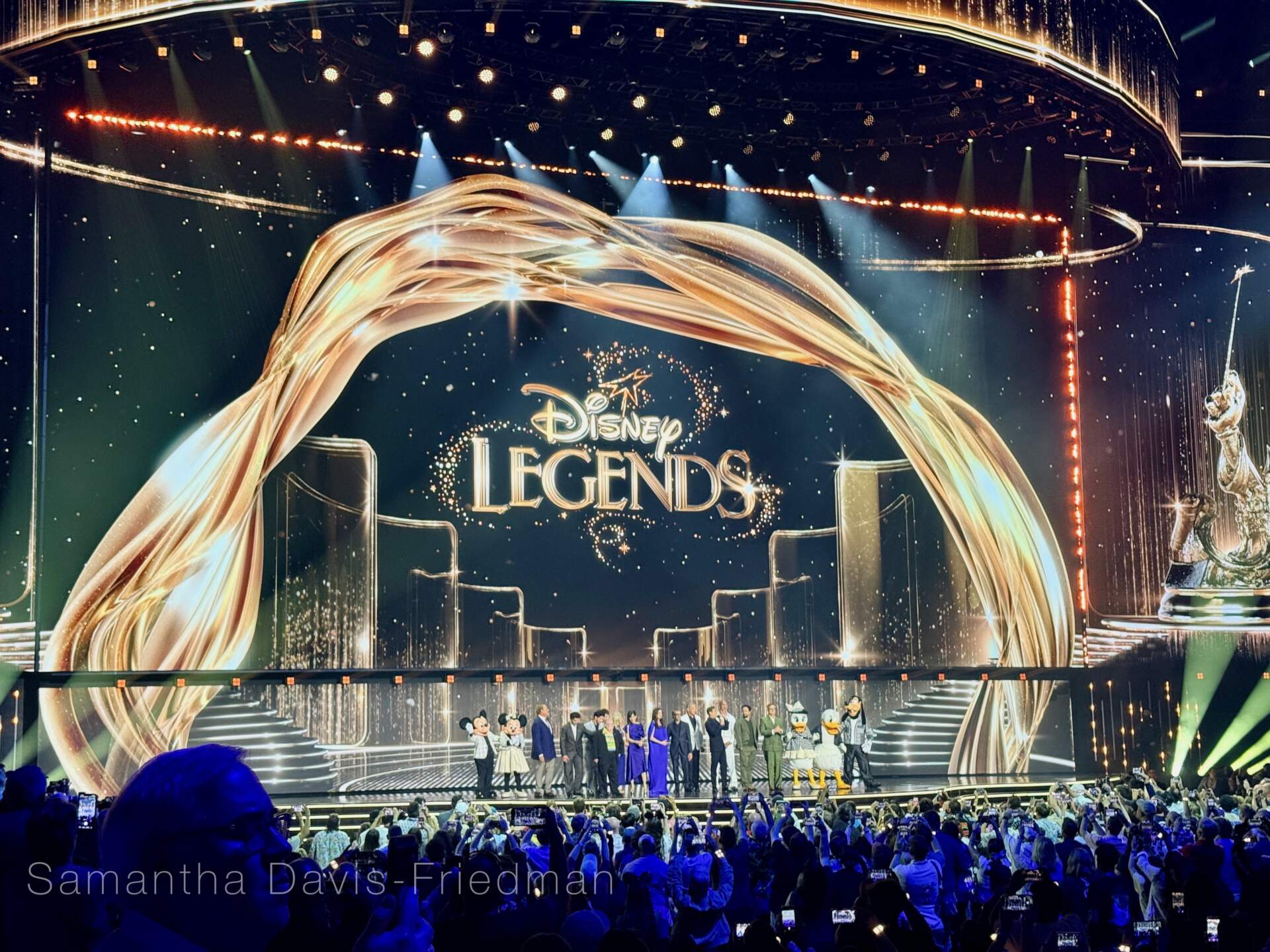 The Disney Legends class of 2026 on stage at the Honda Center during D23