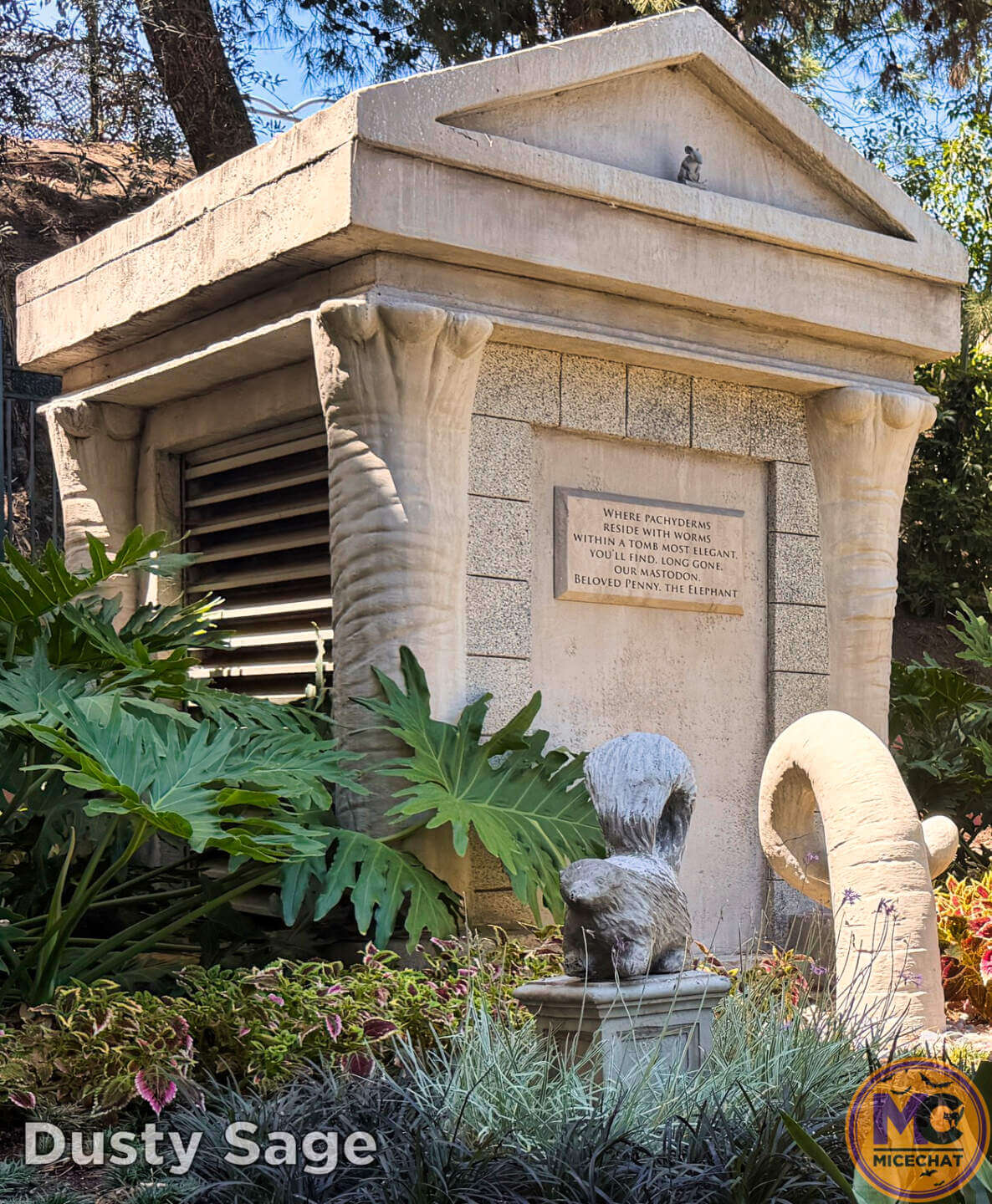 The mastodon crypt for Penny the elephant in the hidden Haunted Mansion pet cemetery