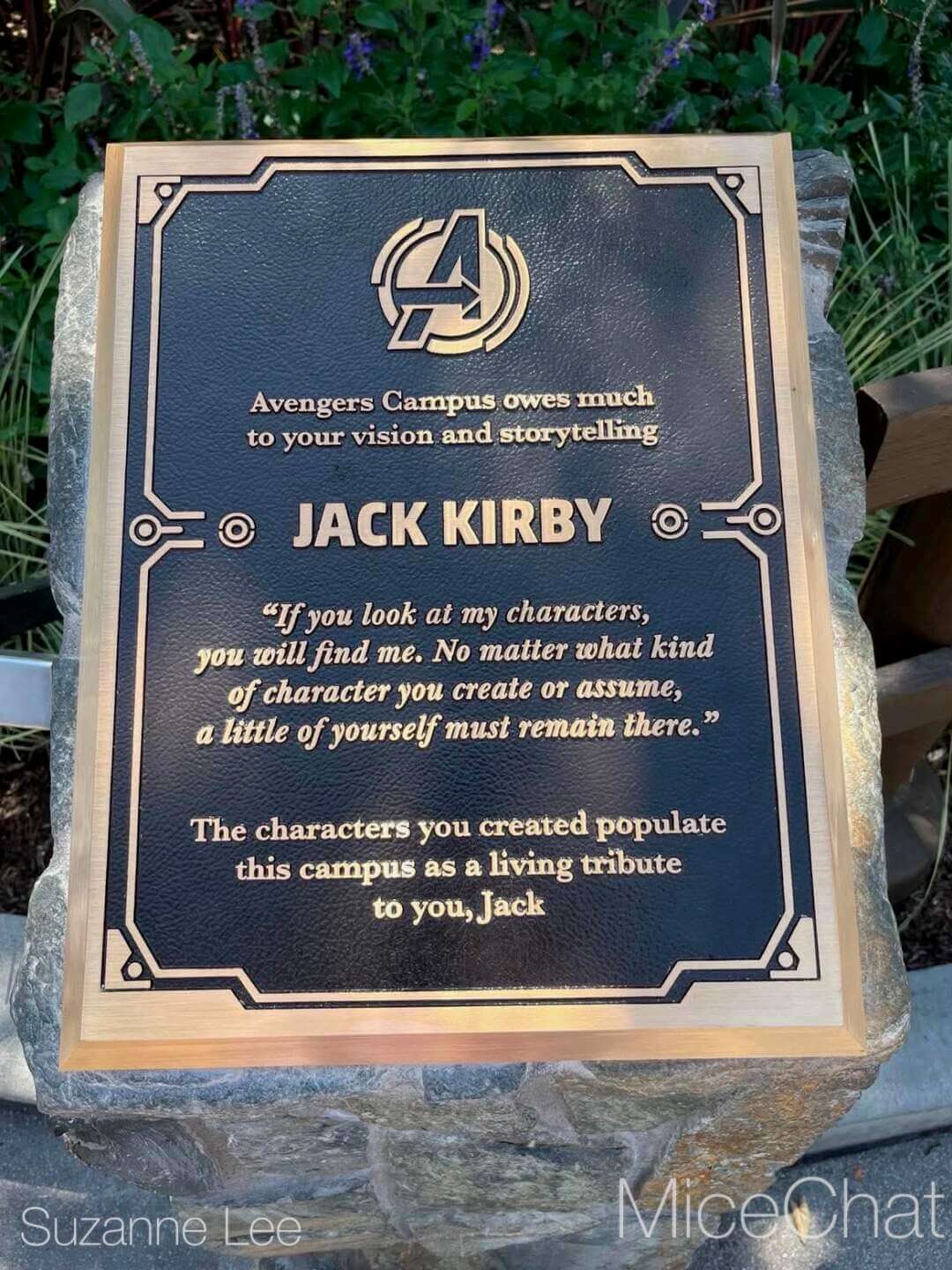 New Jack Kirby tribute plaque at the entrance to Avengers Campus at Disney California Adventure