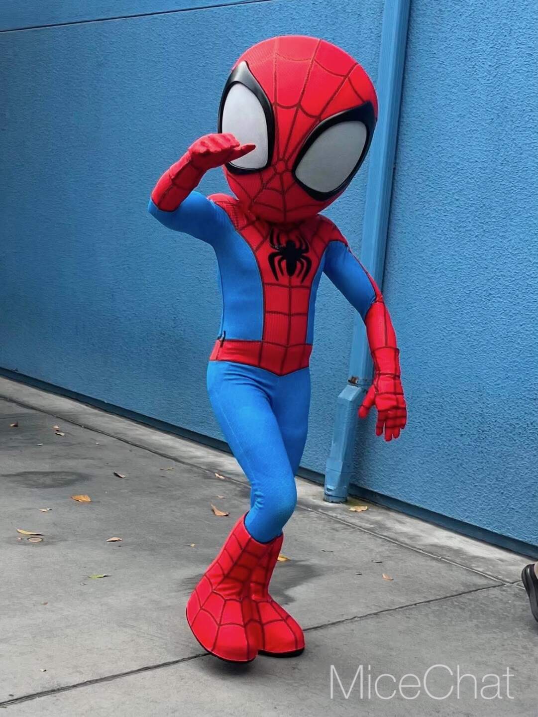 Spider-Man poses for guests in Avengers Campus at California Adventure