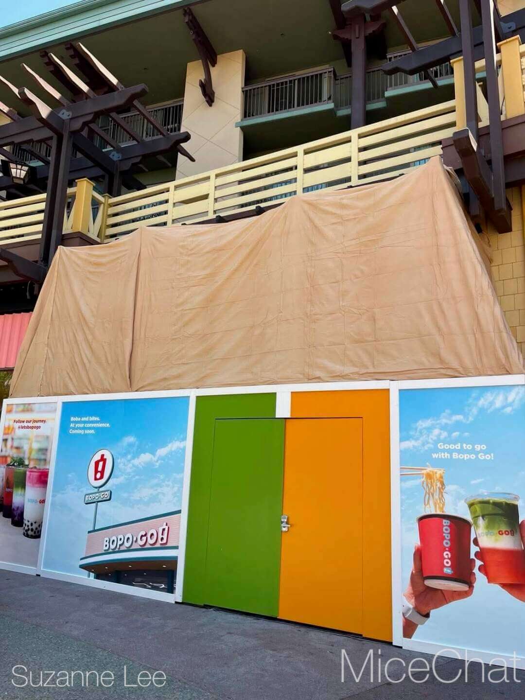 Construction signage for the new Bopo Go cafe in the former Jamba location at Downtown Disney