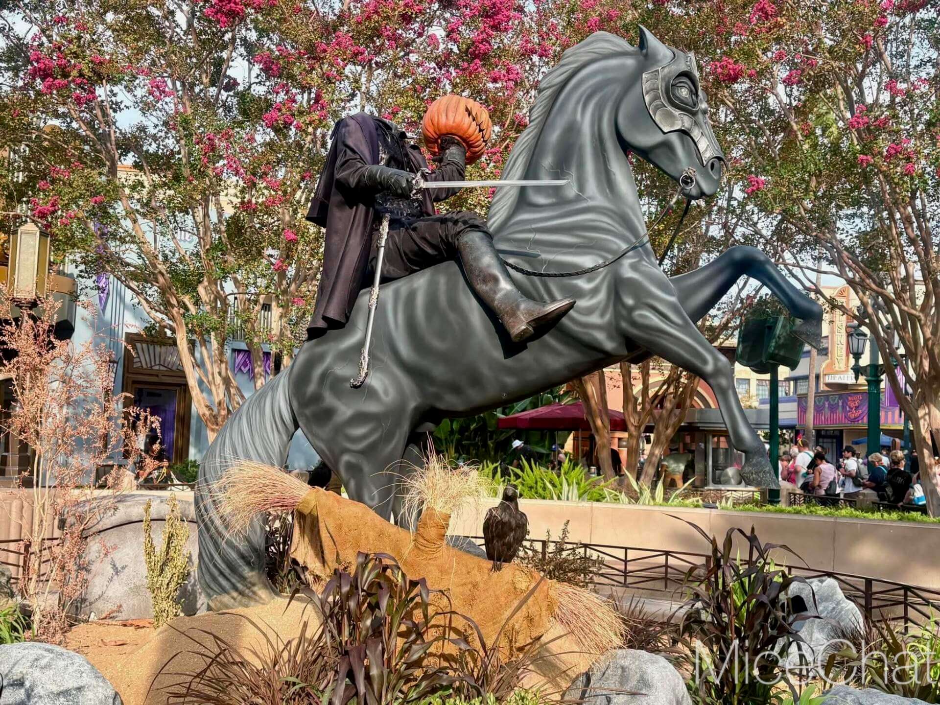 The Headless Horseman riding through Frontierland at Disneyland