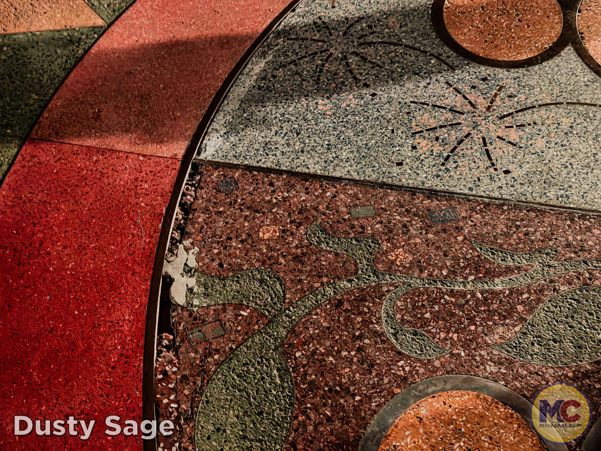 Worn terrazzo seal in the Disneyland Esplanade