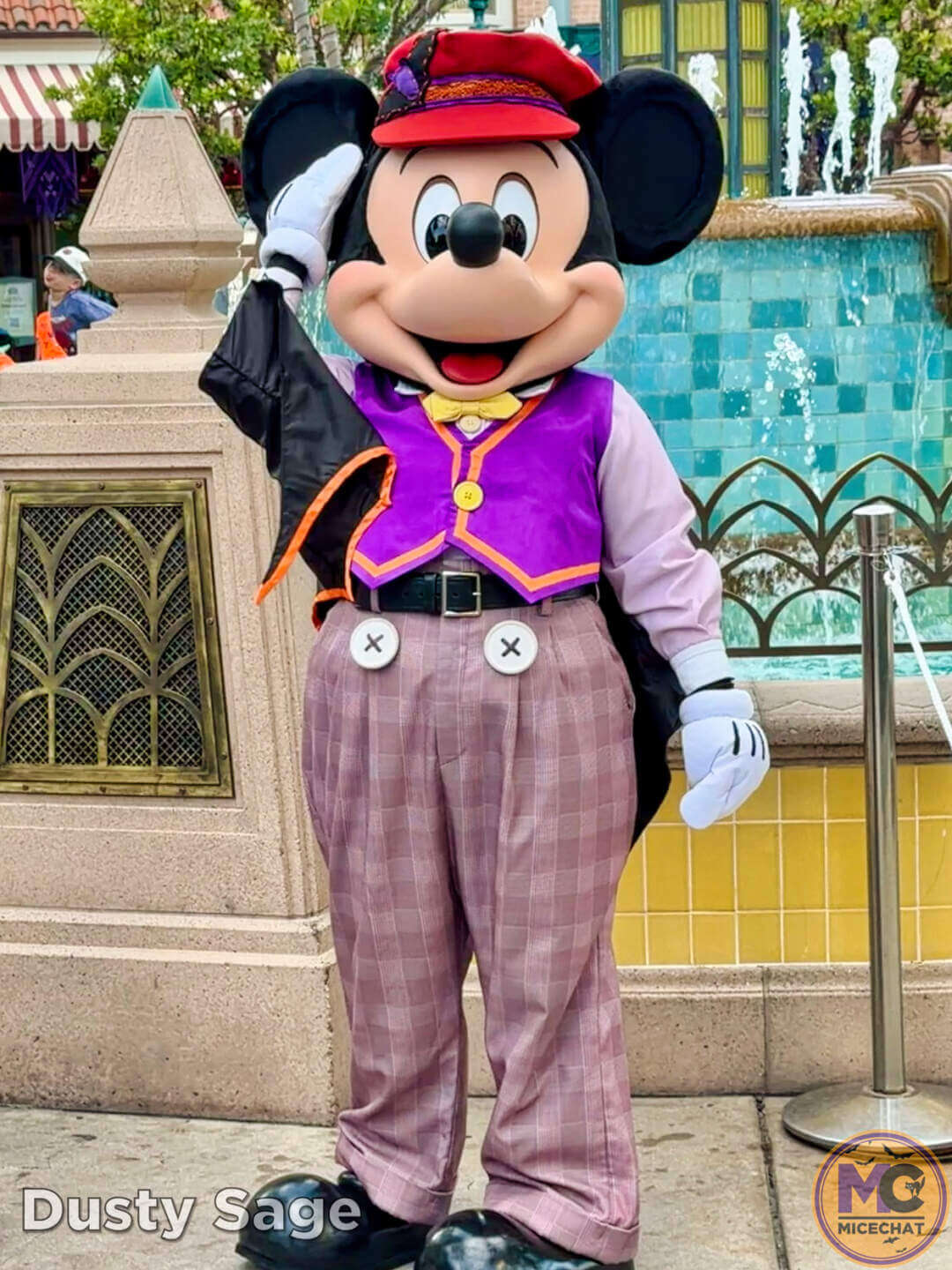 Mickey Mouse dressed as a magician for Halloween Time on Buena Vista Street at Disney California Adventure