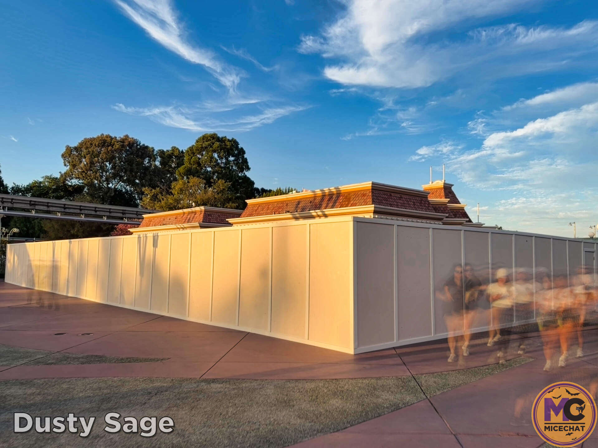 Construction walls around the east-side ticket booths on the Disneyland Resort esplanade