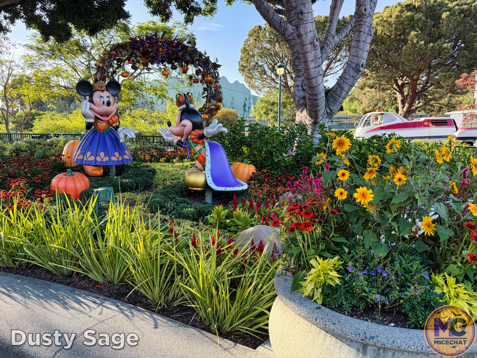 Mickey and Minnie Halloween garden display at Downtown Disney