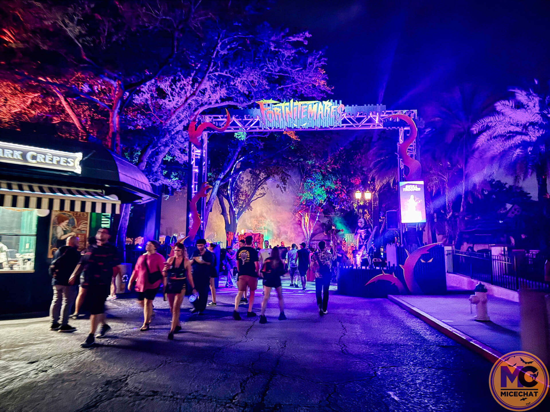 The Fortnitemares scare zone entrance arch at Universal Orlando HHN 2026