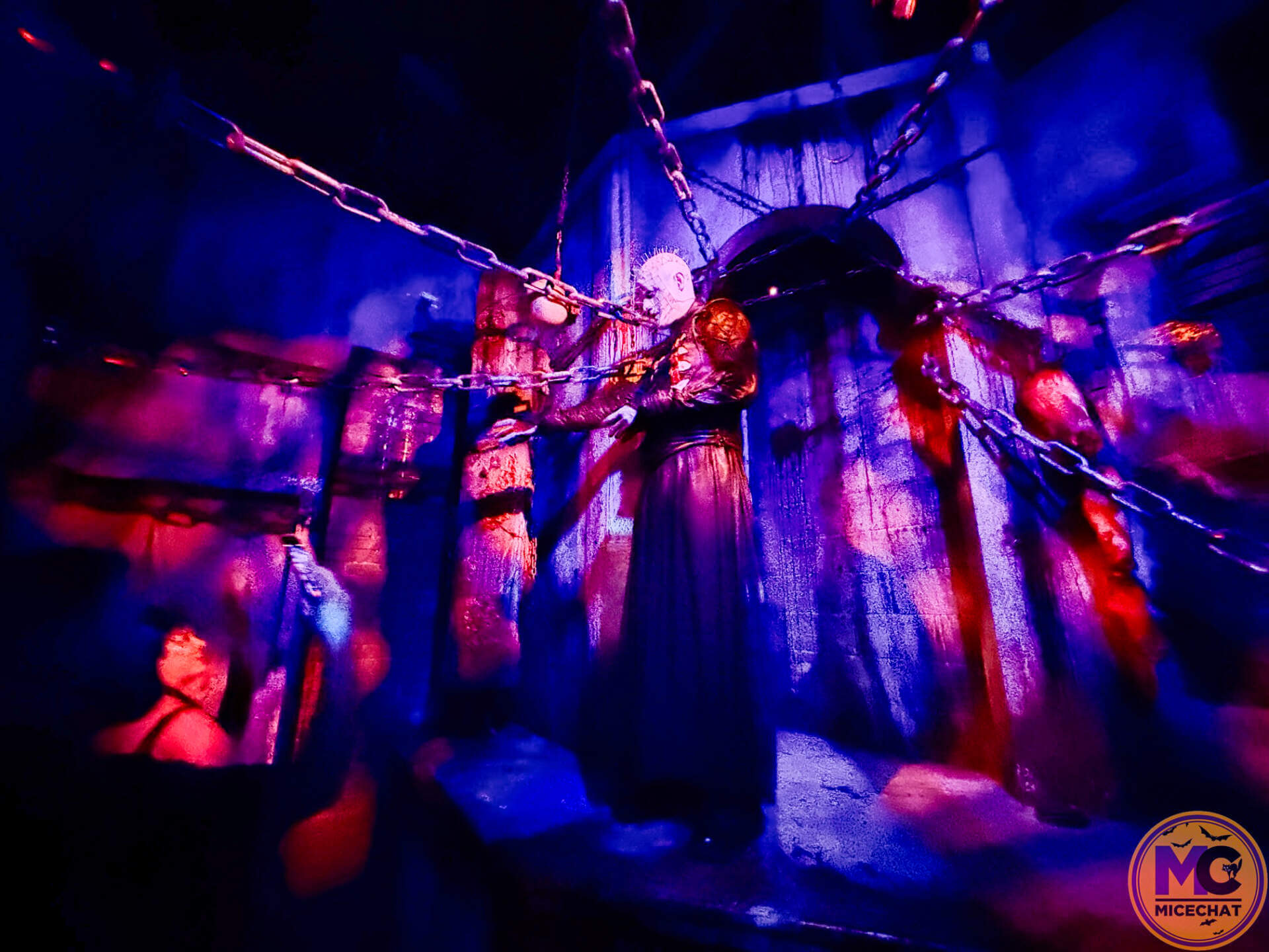 Pinhead and the Cenobites inside the Hellraiser haunted house at HHN 2026