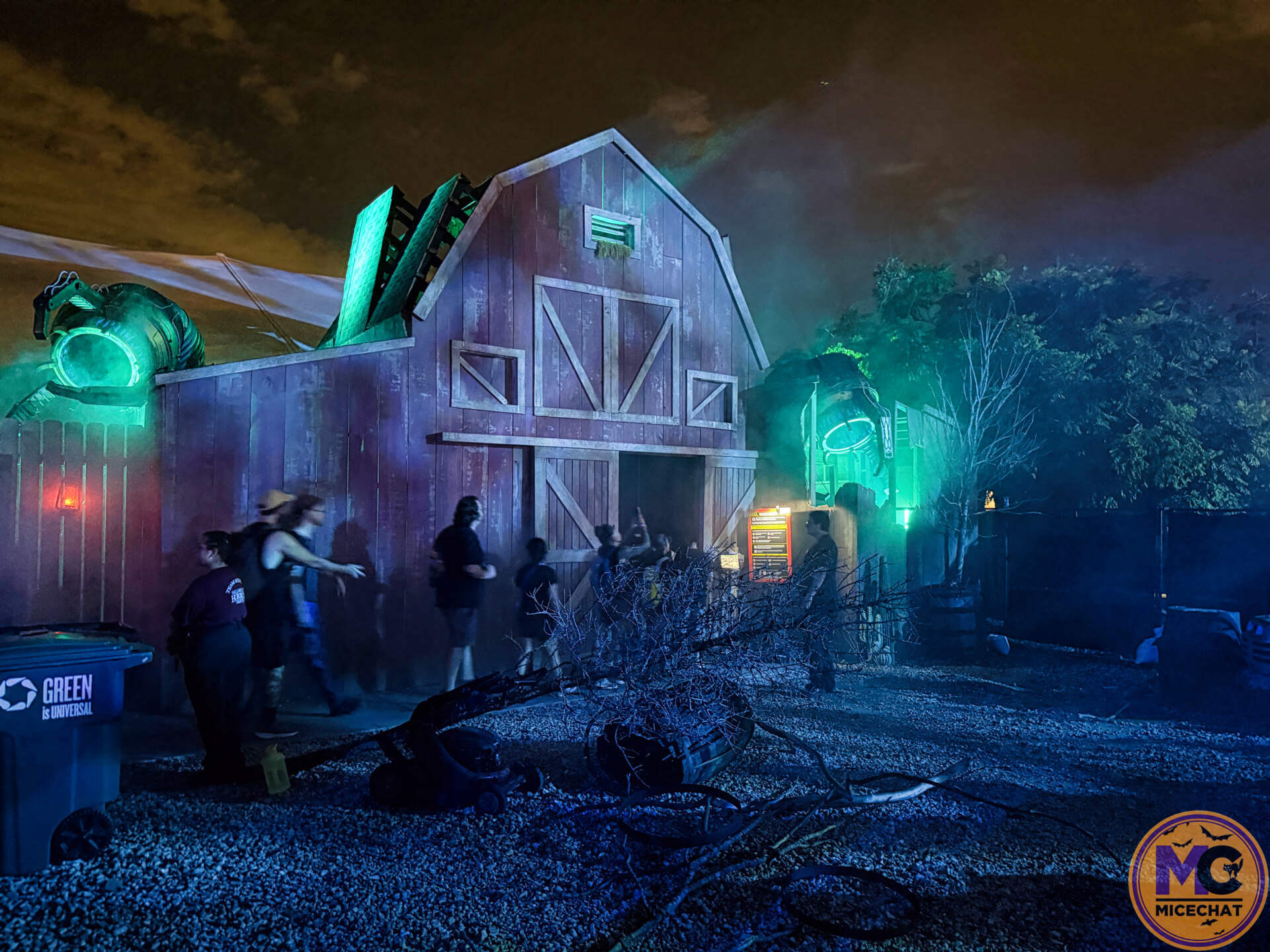 The abducted farmhouse facade of INVASION Alien Abduction at HHN 2026