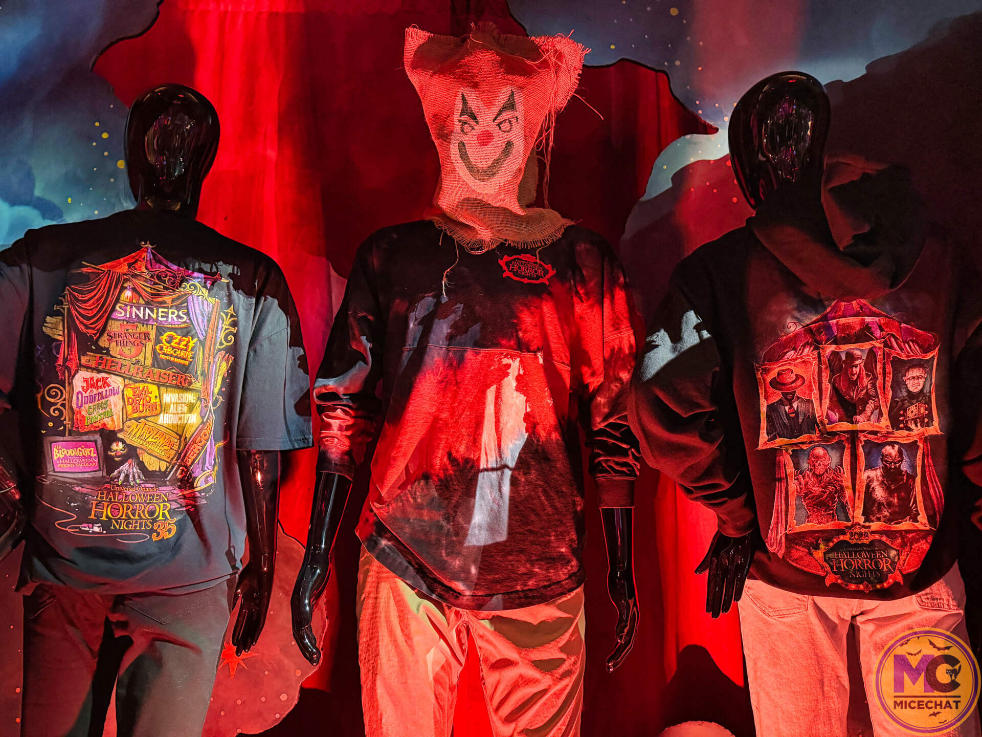 Halloween Horror Nights 35 event T-shirts featuring the 2026 house line-up