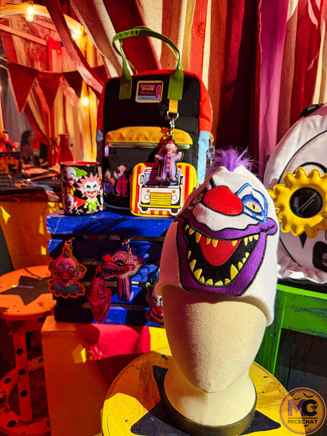 Clown masks and Killer Klowns merchandise at Halloween Horror Nights 2026