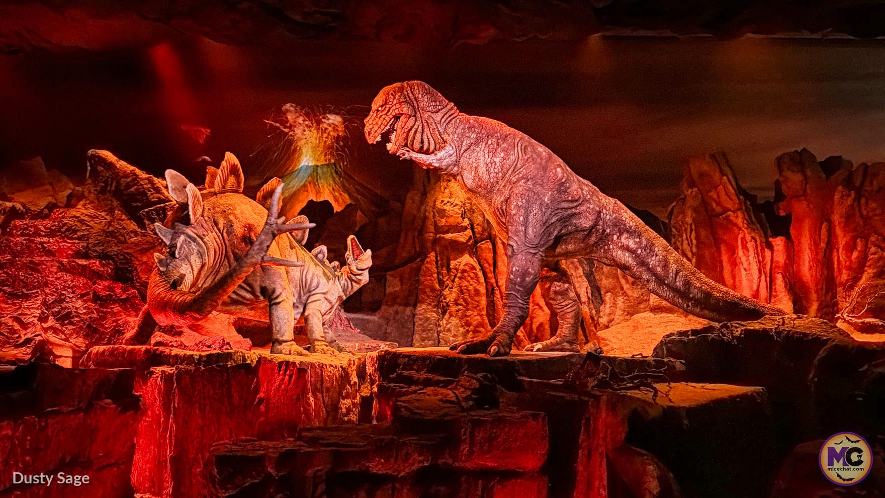 Dinosaurs in the Primeval World diorama on the Disneyland Railroad