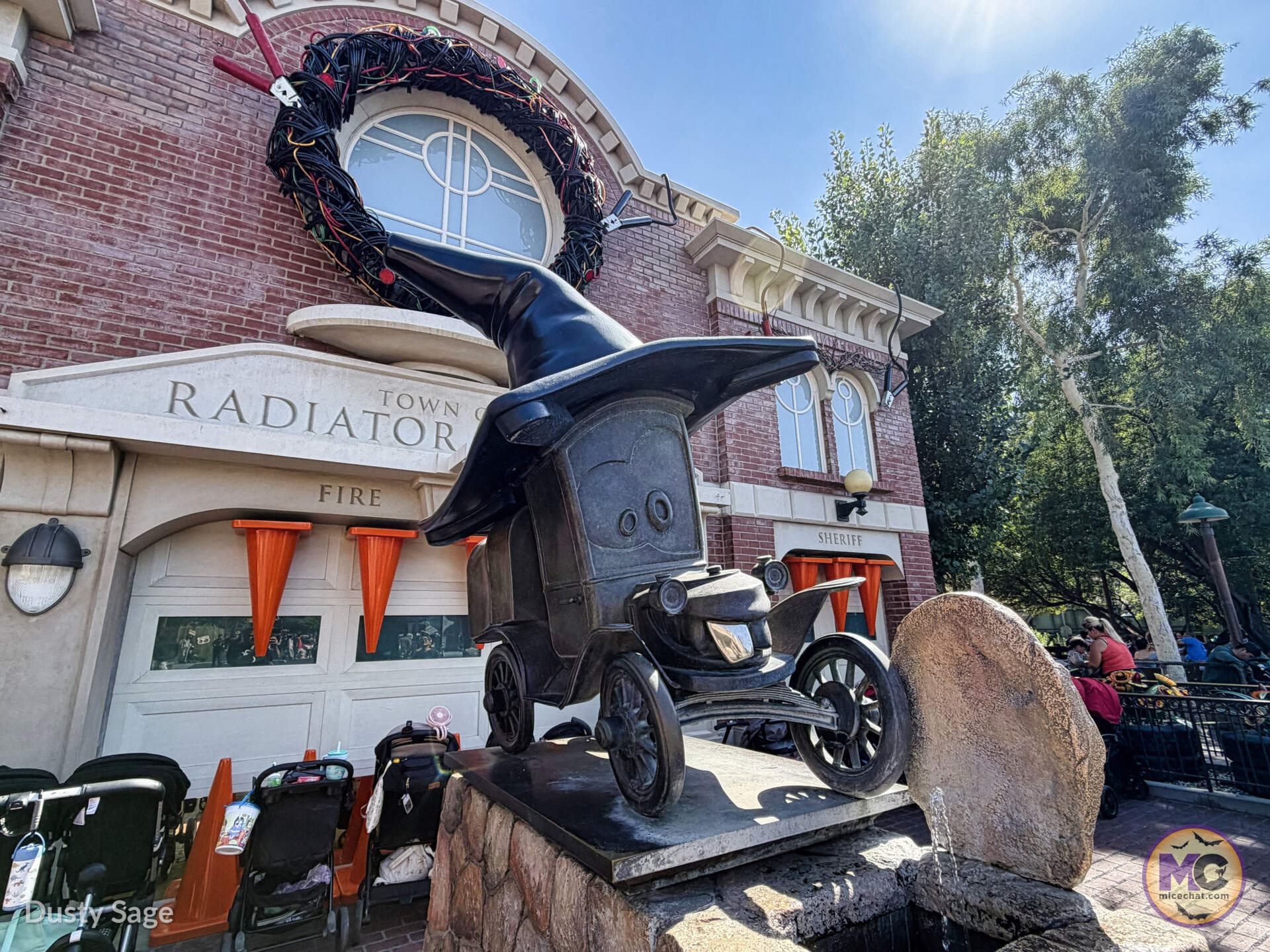 Stanley statue in a witch hat for Haul-O-Ween in Cars Land