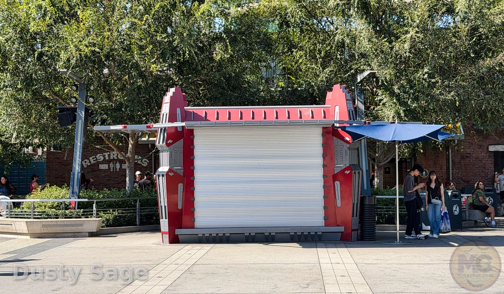 Shuttered merchandise kiosk in Avengers Campus at Disney California Adventure on a weekday afternoon