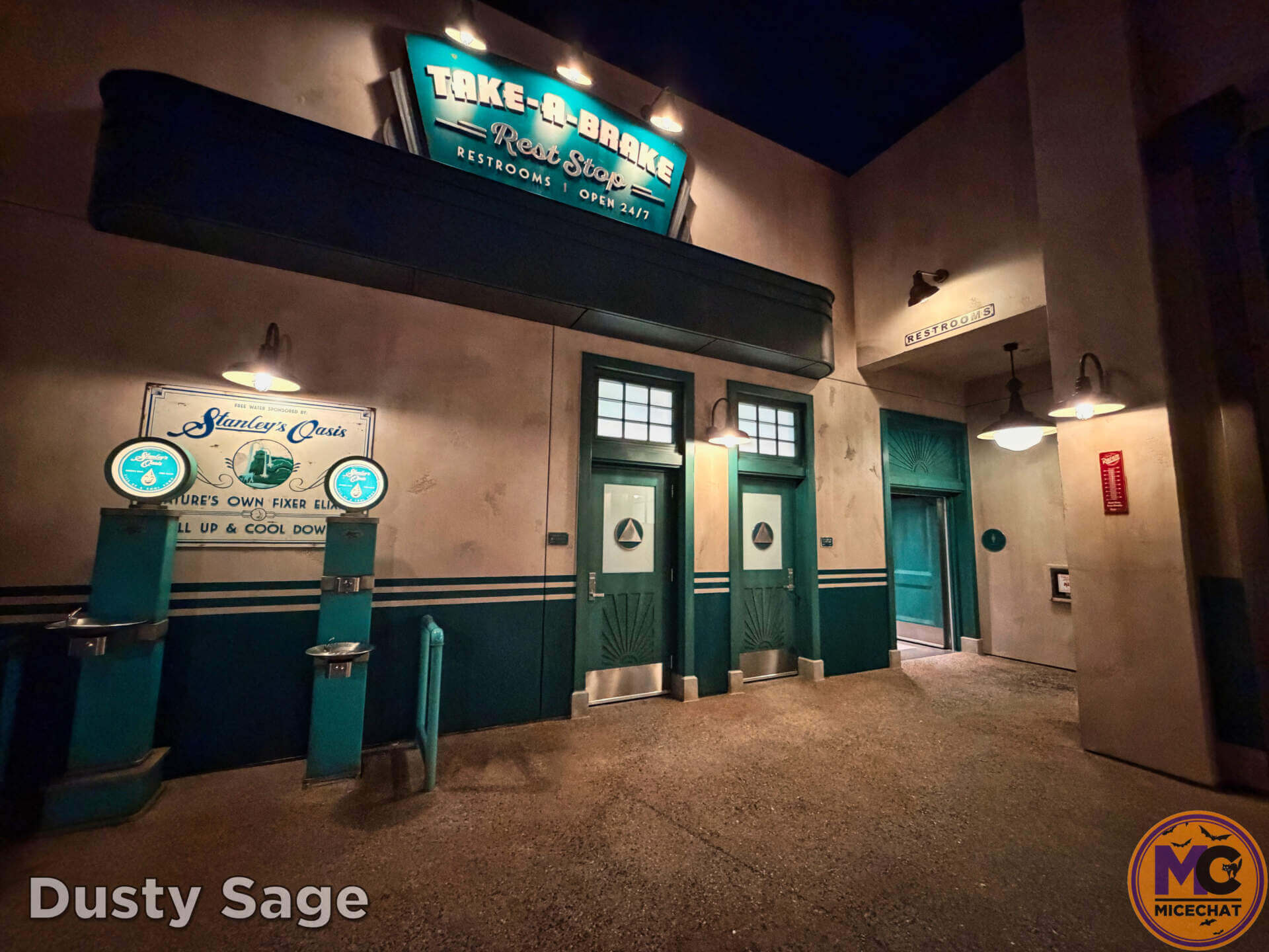 Entrance to the Take-A-Brake rest stop at night