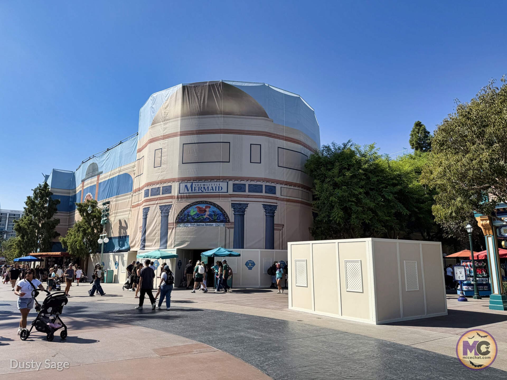 The Little Mermaid ~ Ariel's Undersea Adventure under refurbishment with a walled-off area out front