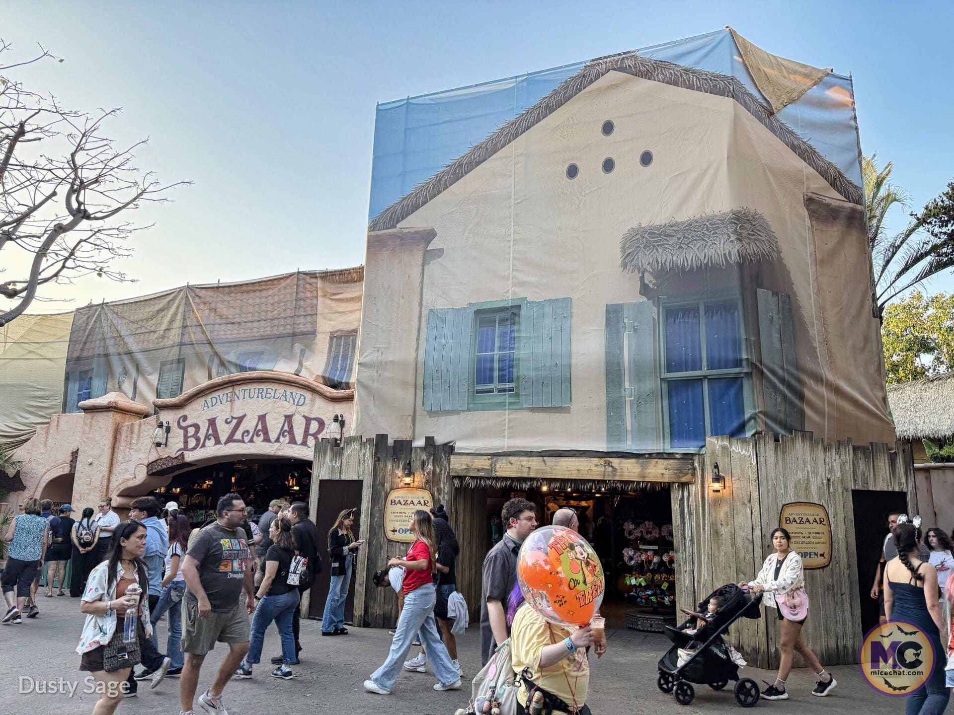 Themed scrim and scaffolding on the Adventureland Bazaar at Disneyland