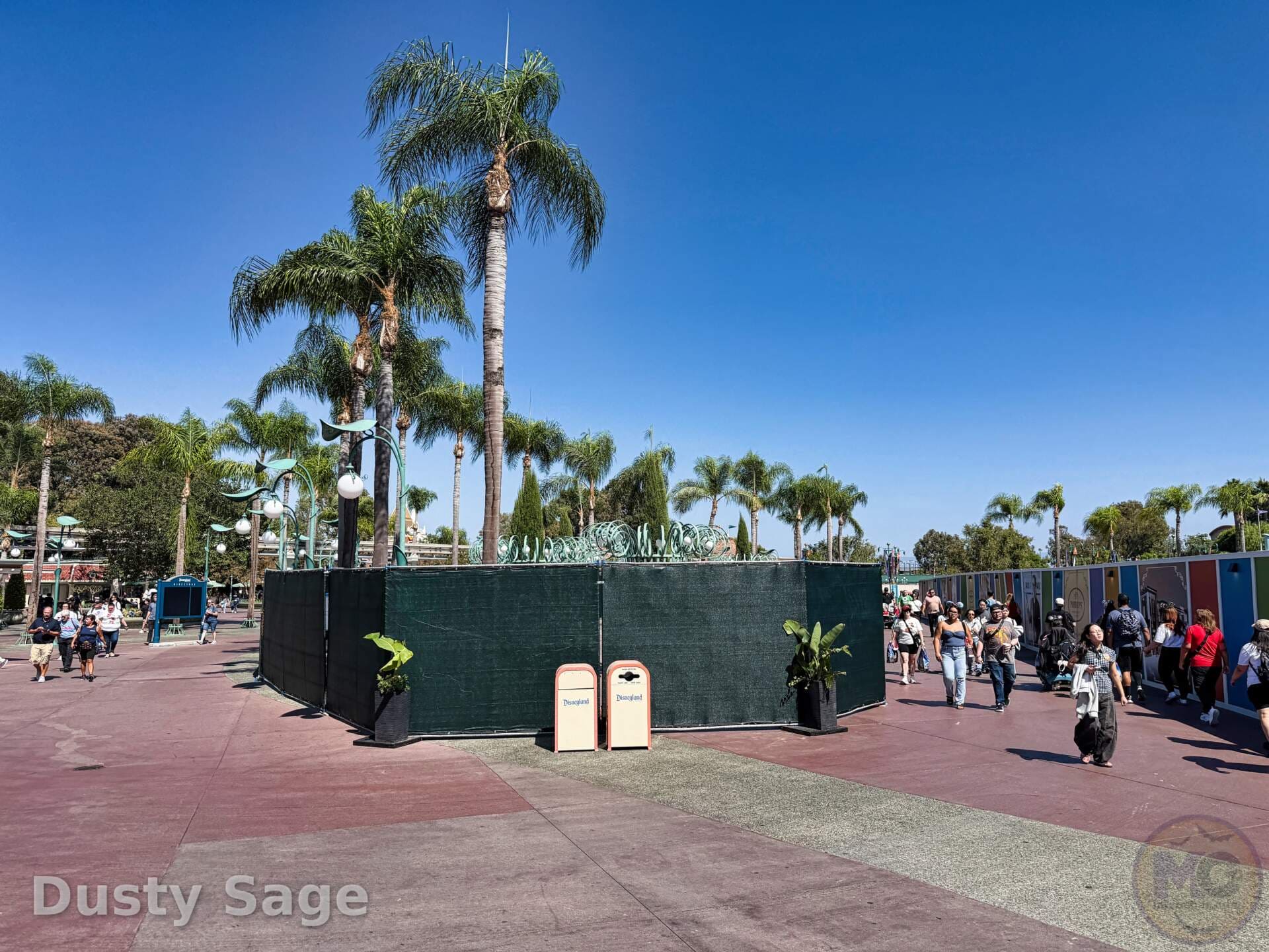 Construction at the Esplanade concrete spiral near the Disneyland Resort ticket booths