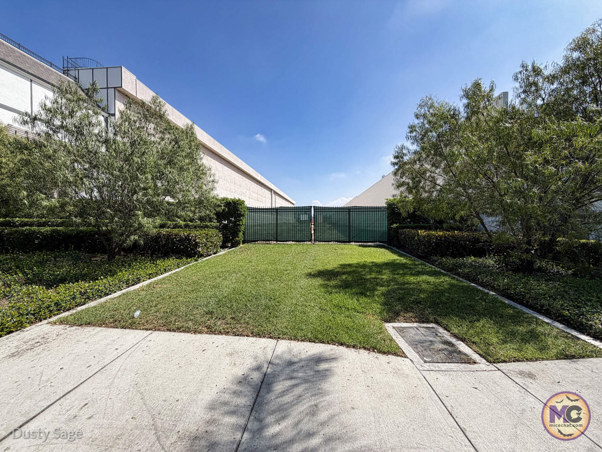 Grass lawn on Harbor Blvd. where the Carousel Inn and Suites once stood, the future Disneyland pedestrian bridge site