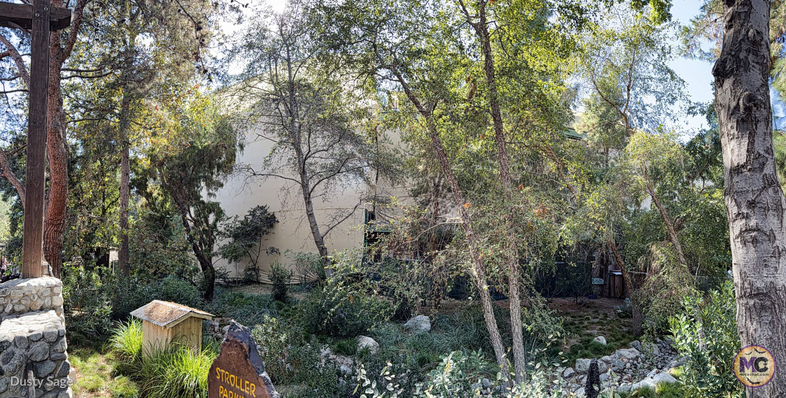 Scrim covering part of Disney's Grand Californian Hotel during refurbishment