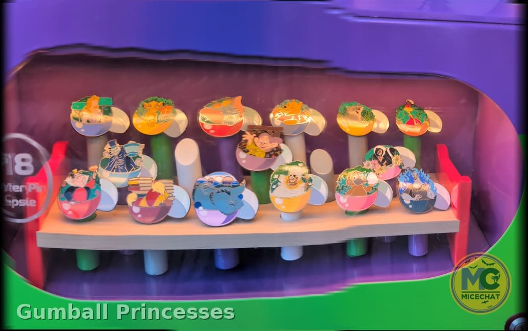 Panorama of all 13 Series 1 mystery pins in the Buzz Lightyear pin vending machine on Pixar Pier