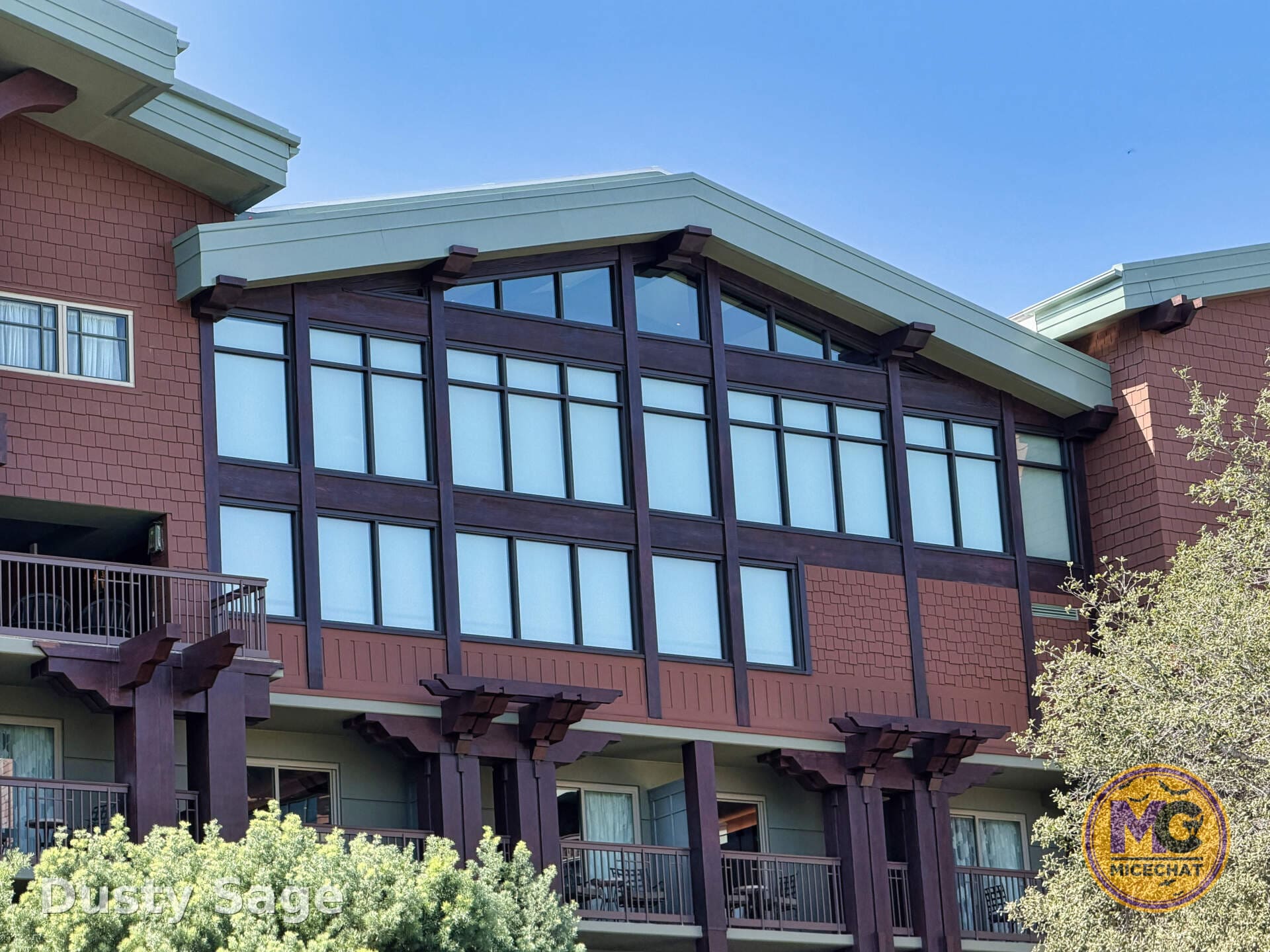Exterior of Disney's Grand Californian Hotel with construction scrims in place